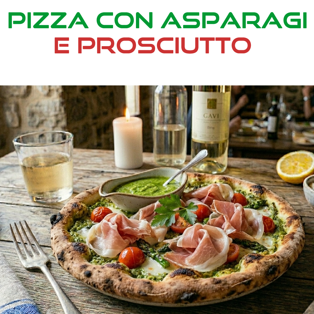 Pizza con asparagi e prosciutto